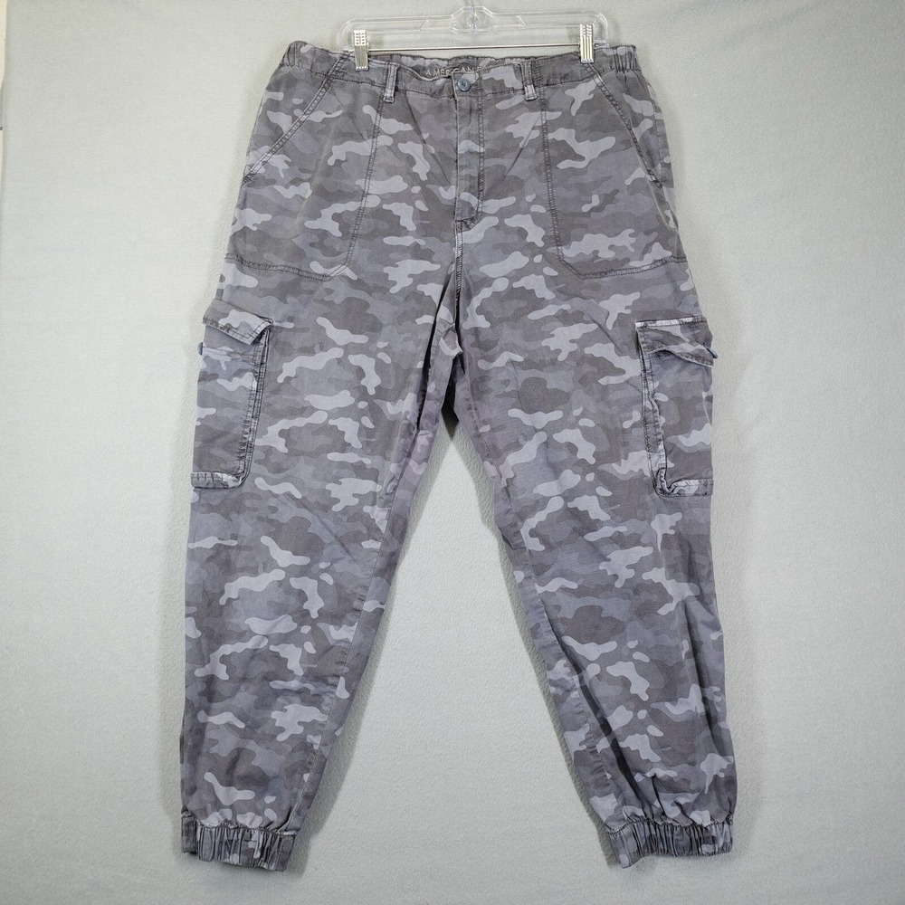 American Eagle Cargo Pants Women 20 Gray Camo Super Stretch Joggers Military